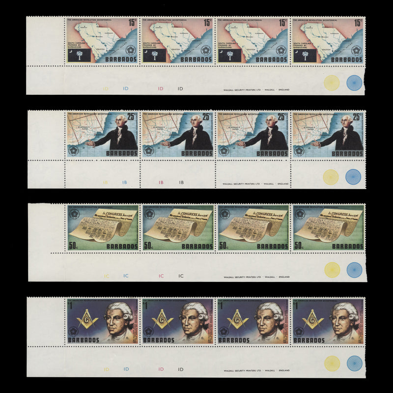 Barbados 1976 (MNH) American Revolution Bicentenary plate strips