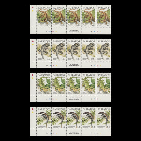 Barbados 1988 (MNH) Lizards imprint/plate strips