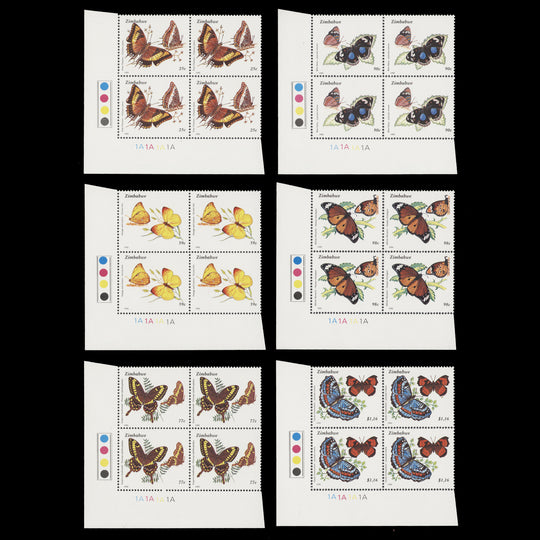Zimbabwe 1992 (MNH) Butterflies plate 1A–1A–1A–1A blocks