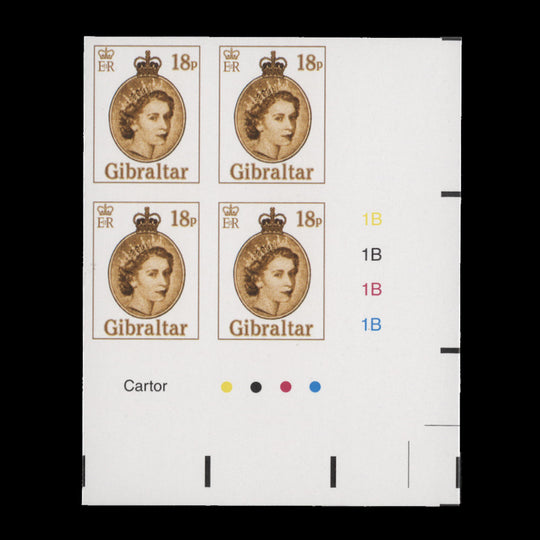 Gibraltar 2015 18p QEII Definitive imperf proof plate block