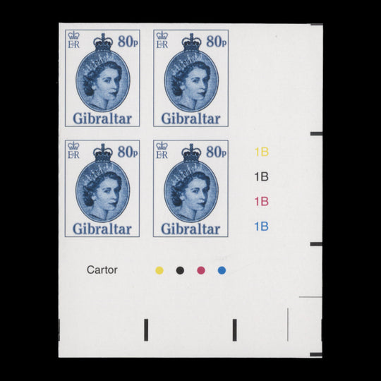 Gibraltar 2015 80p QEII Definitive imperf proof plate block
