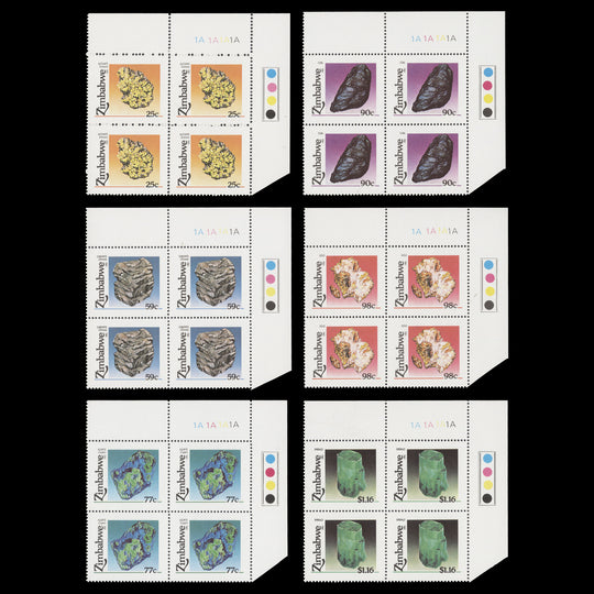 Zimbabwe 1993 (MNH) Minerals plate 1A–1A–1A–1A blocks