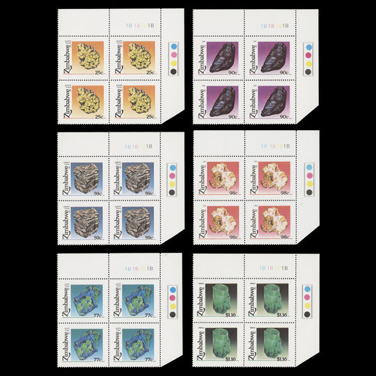 Zimbabwe 1993 (MNH) Minerals plate 1B–1B–1B–1B blocks