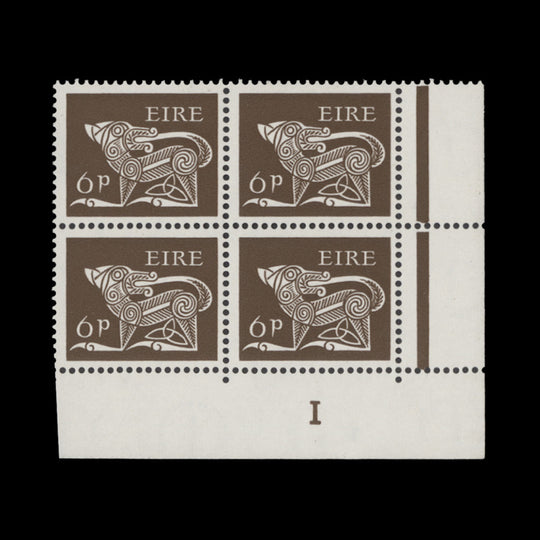 Ireland 1969 (MNH) 6d Dog cylinder 1 block, PVA gum
