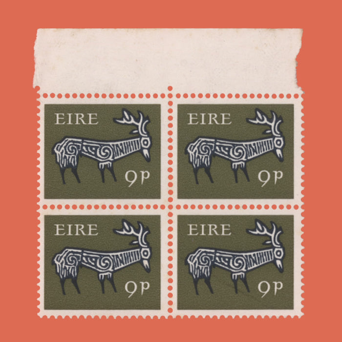 Ireland 1969 (Variety) 9d Stag block with line flaw, PVA gum