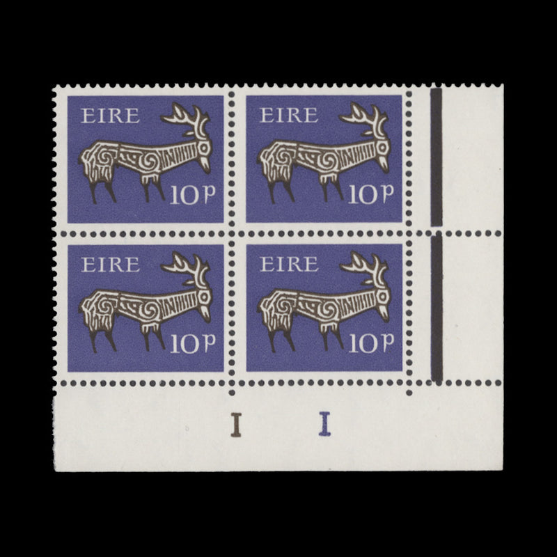 Ireland 1969 (MNH) 10d Stag cylinder 1–1 block, gum arabic