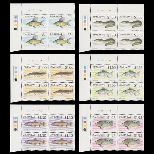 Zimbabwe 1994 (MNH) Fish plate 1A–1A–1A–1A blocks