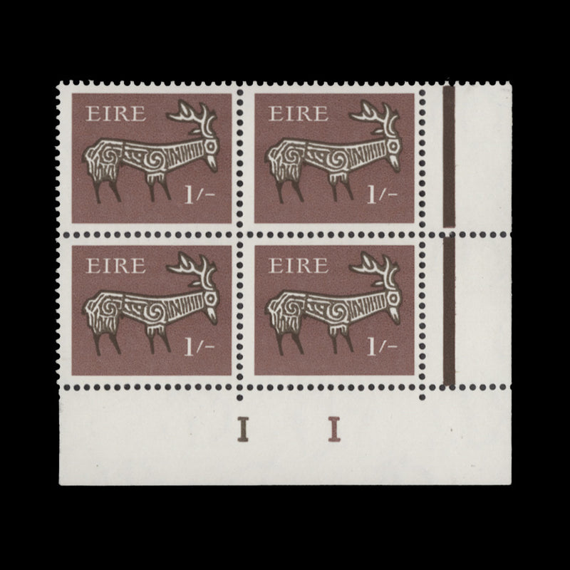 Ireland 1969 (MNH) 1s Stag cylinder 1–1 block, gum arabic