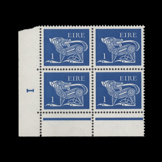 Ireland 1971 (MNH) 1p Dog cylinder 1 block, matt PVA gum