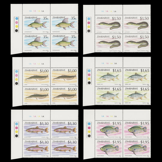 Zimbabwe 1994 (MNH) Fish plate 1A–1A–1A–1A blocks