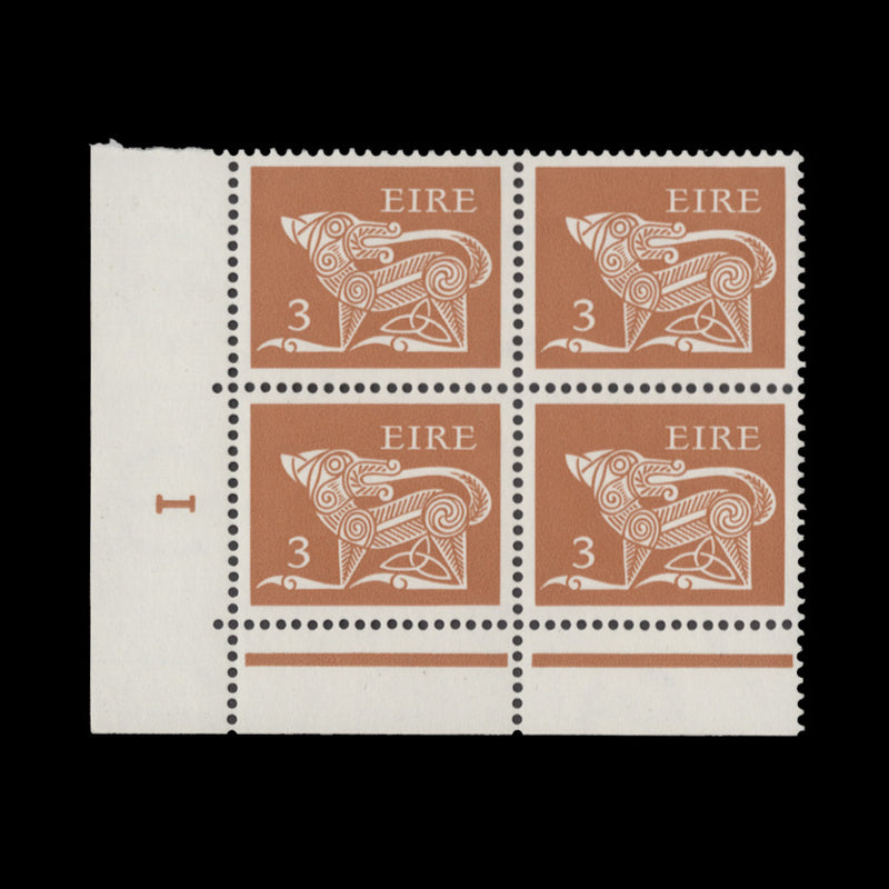 Ireland 1971 (MNH) 3p Dog cylinder 1 block, matt PVA gum