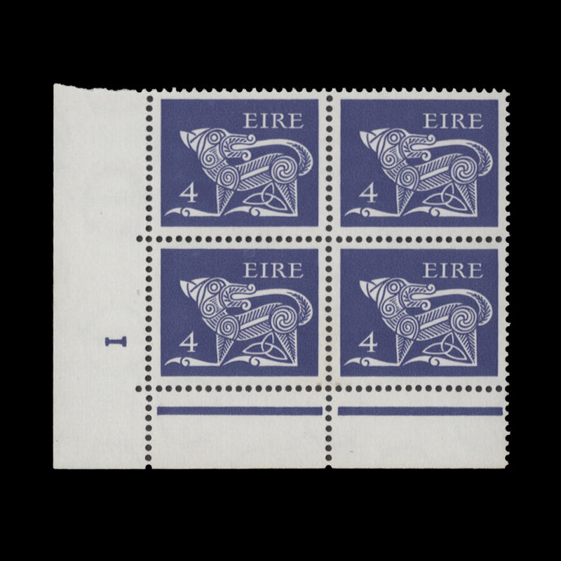 Ireland 1971 (MNH) 4p Dog cylinder 1 block, shiny PVA gum