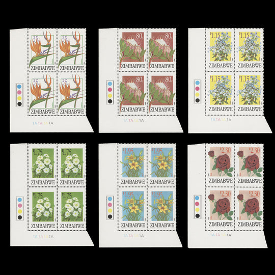 Zimbabwe 1994 (MNH) Export Flowers plate 1A–1A–1A–1A blocks