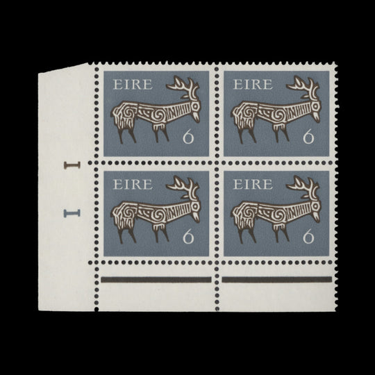 Ireland 1971 (MNH) 6p Stag cylinder 1–1 block, matt PVA gum