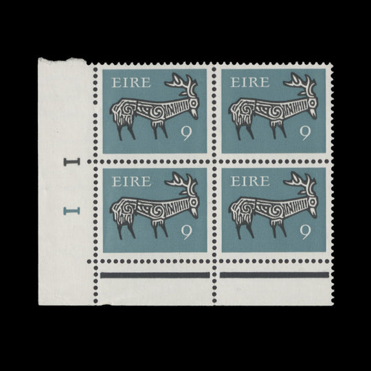Ireland 1971 (MNH) 9p Stag cylinder 1–1 block, matt PVA gum