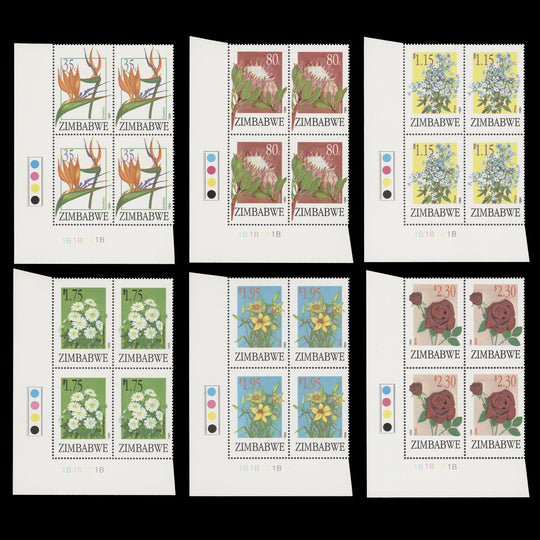 Zimbabwe 1994 (MNH) Export Flowers plate 1B–1B–1B–1B blocks