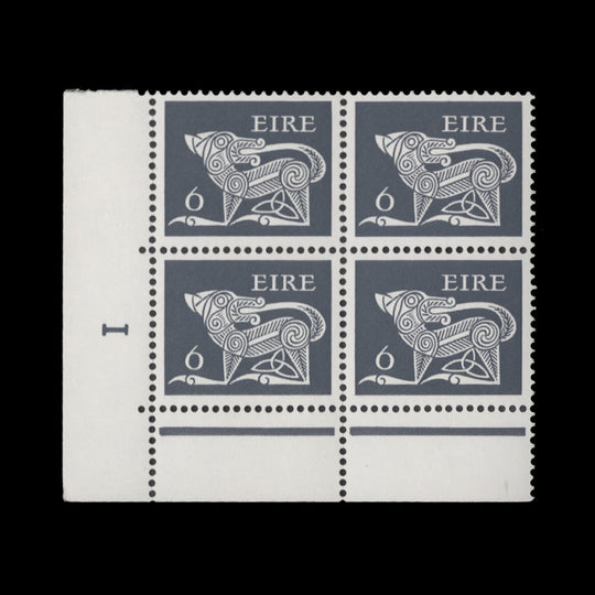 Ireland 1975 (MNH) 6p Dog cylinder 1 block, FCP, PVA gum