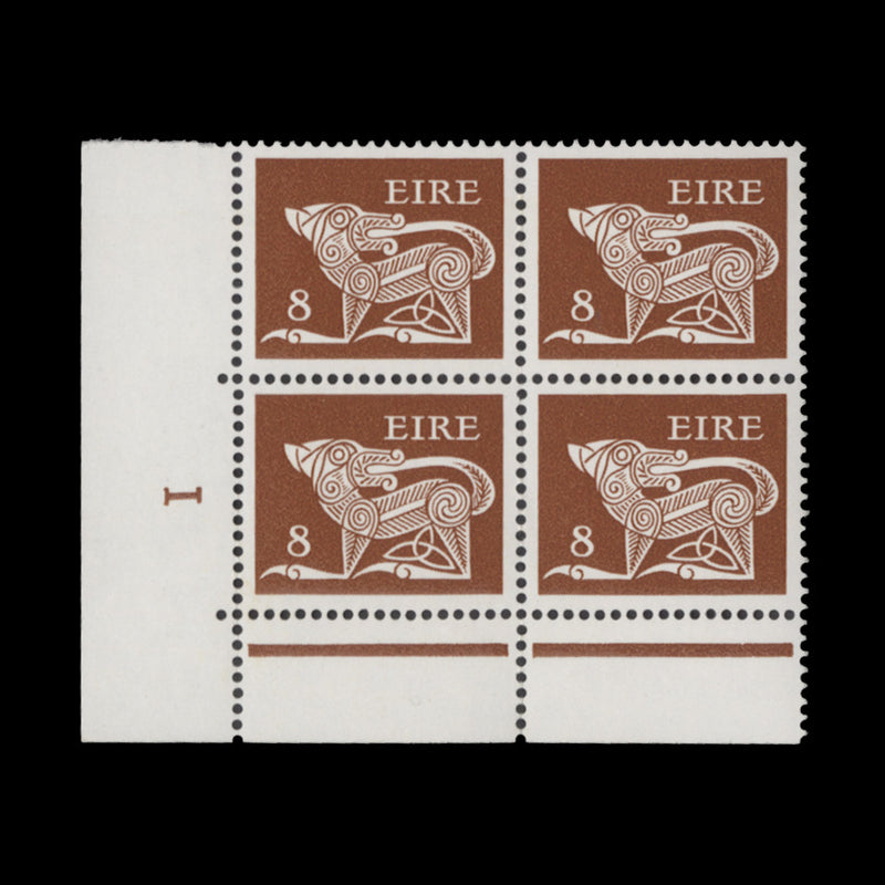 Ireland 1976 (MNH) 8p Dog cylinder 1 block, FCP, PVA gum