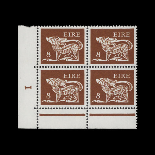 Ireland 1976 (MNH) 8p Dog cylinder 1 block, FCP, PVAD gum