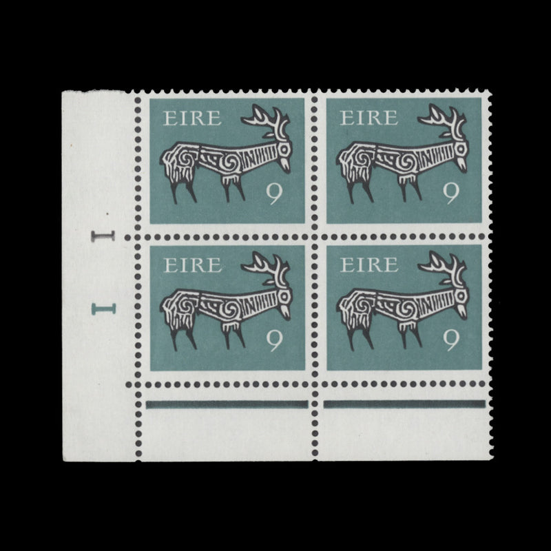 Ireland 1974 (MNH) 9p Stag cylinder 1–1 block, FCP, PVAD gum