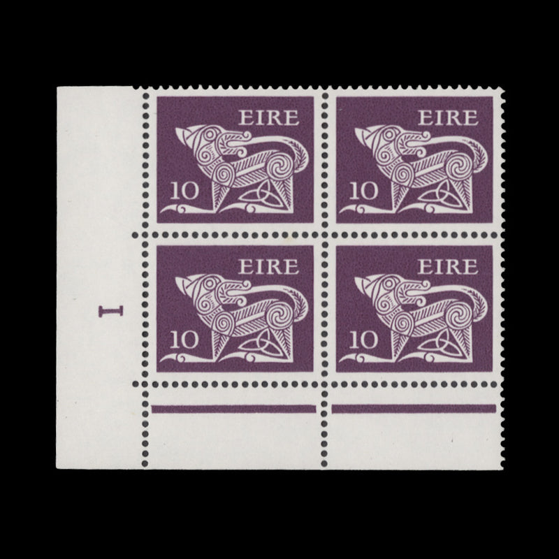 Ireland 1977 (MNH) 10p Dog cylinder 1 block, FCP, PVA gum