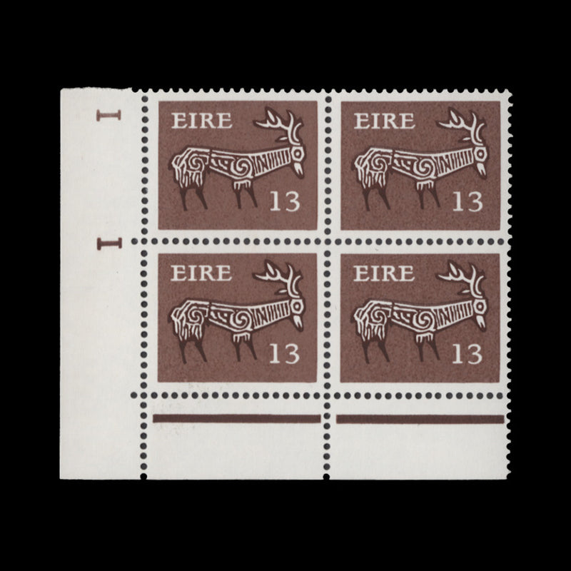 Ireland 1980 (MNH) 13p Stag cylinder 1–1 block, FCP, PVAD gum