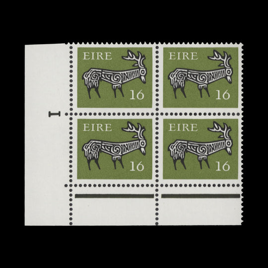 Ireland 1980 (MNH) 16p Stag cylinder 1–1 block, FCP, PVAD gum