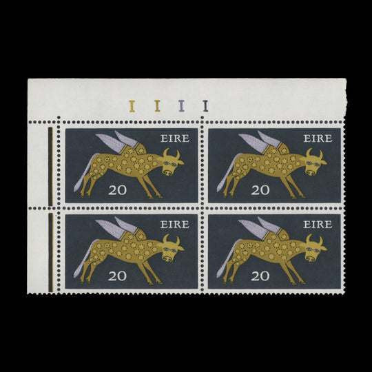 Ireland 1974 (MNH) 20p Winged Ox cylinder block, FCP, PVAD gum