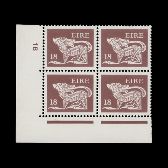 Ireland 1981 (MNH) 18p Dog cylinder 1B block x 4, perf 14 x 14½, litho