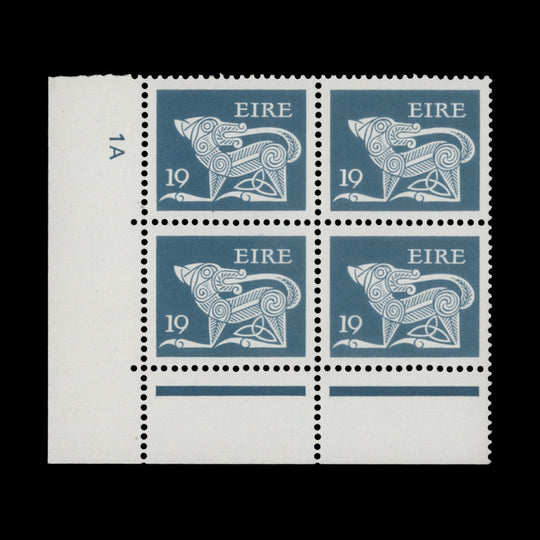 Ireland 1981 (MNH) 19p Dog cylinder 1A block x 4, perf 14 x 14½, litho