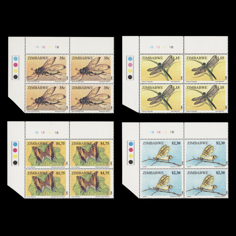 Zimbabwe 1995 (MNH) Insects plate 1B–1B–1B–1B blocks