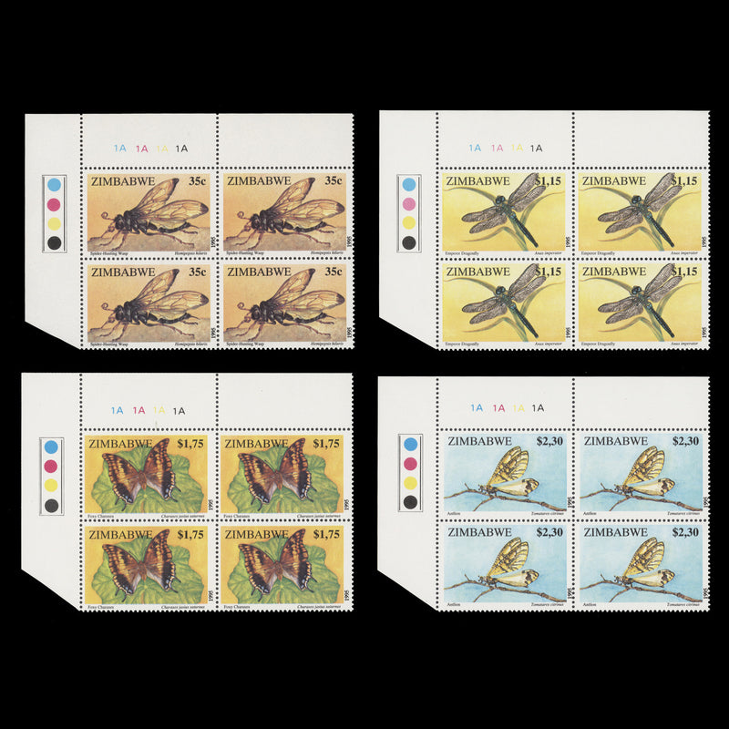 Zimbabwe 1995 (MNH) Insects plate 1A–1A–1A–1A blocks