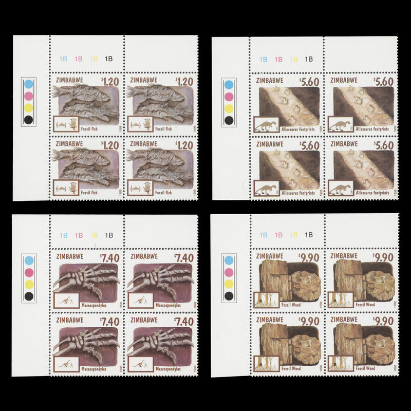 Zimbabwe 1998 (MNH) Fossils plate 1B–1B–1B–1B blocks