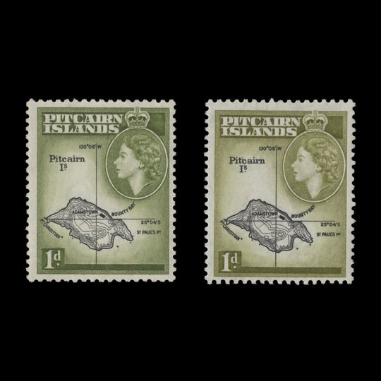 Pitcairn Islands 1959 (MNH) 1d Map in black & yellow-olive