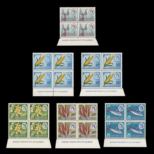 Rhodesia 1967-68 (MNH) Dual Currency Definitives imprint blocks