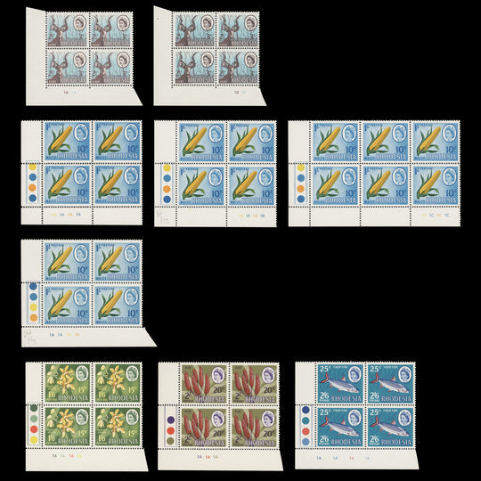 Rhodesia 1967-68 (MNH) Dual Currency Definitives plate blocks