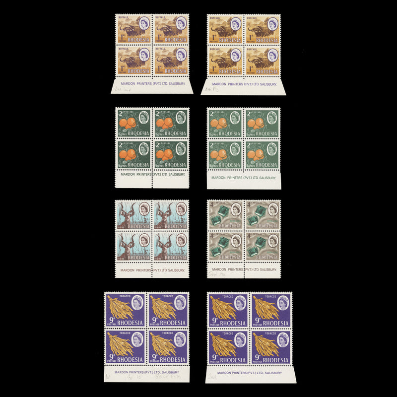 Rhodesia 1967 (MNH) Definitives imprint blocks, brown gum