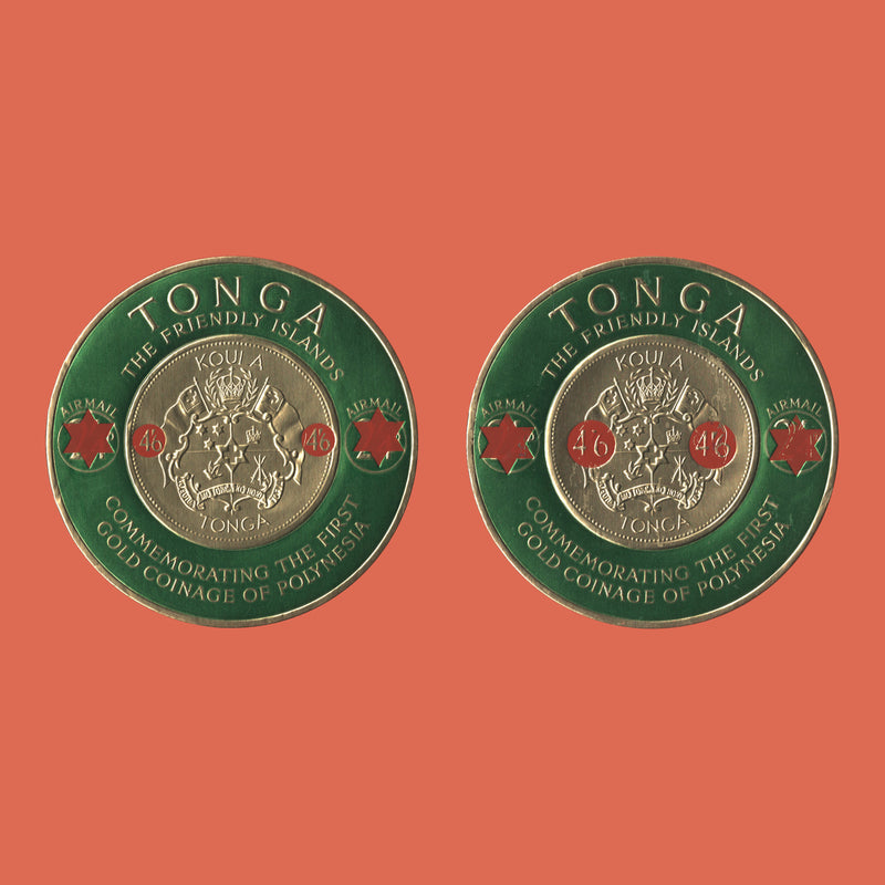 Tonga 1965 (Variety) 4s 6d/2s 4d Gold Coinage with large surcharge