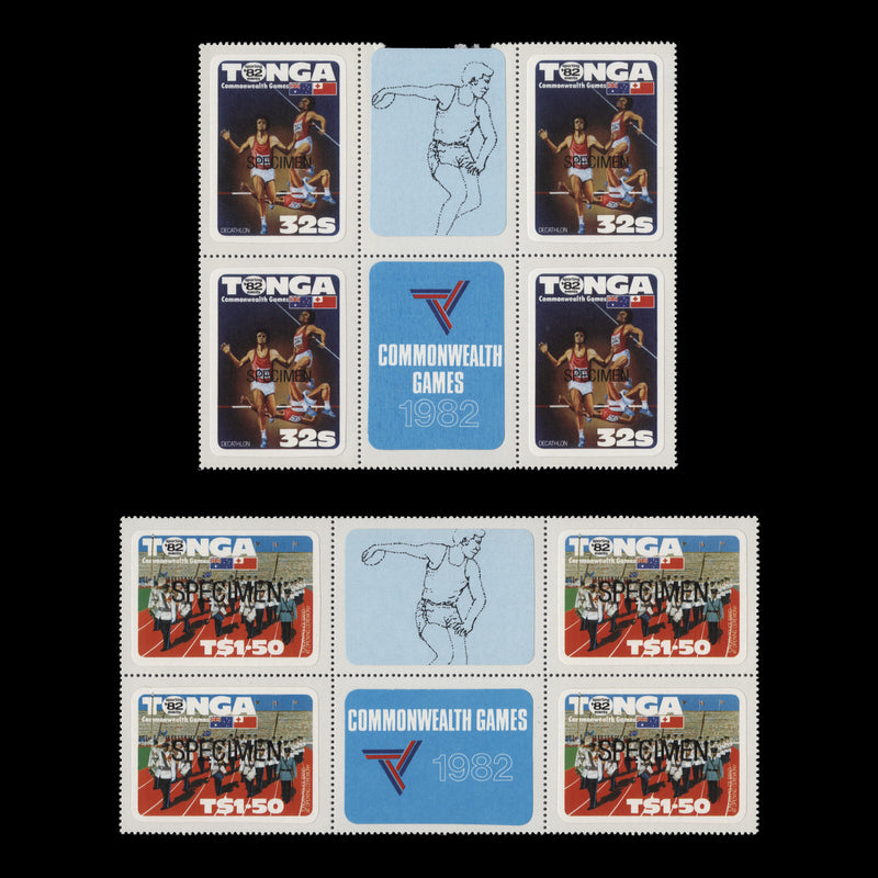 Tonga 1982 (MNH) Commonwealth Games SPECIMEN gutter blocks