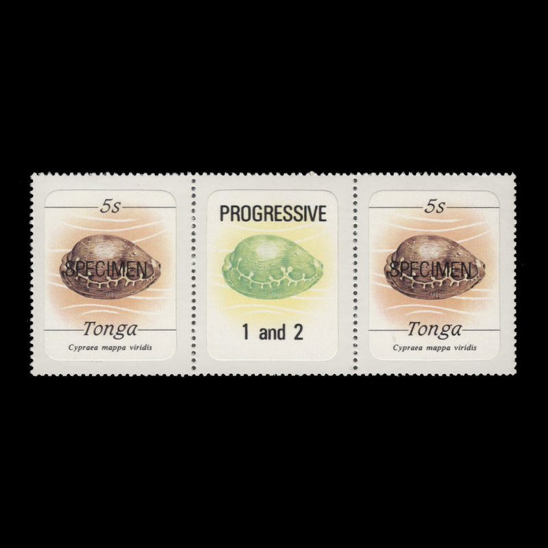 Tonga 1984 (MNH) 5s Green Map Cowrie SPECIMEN gutter pair