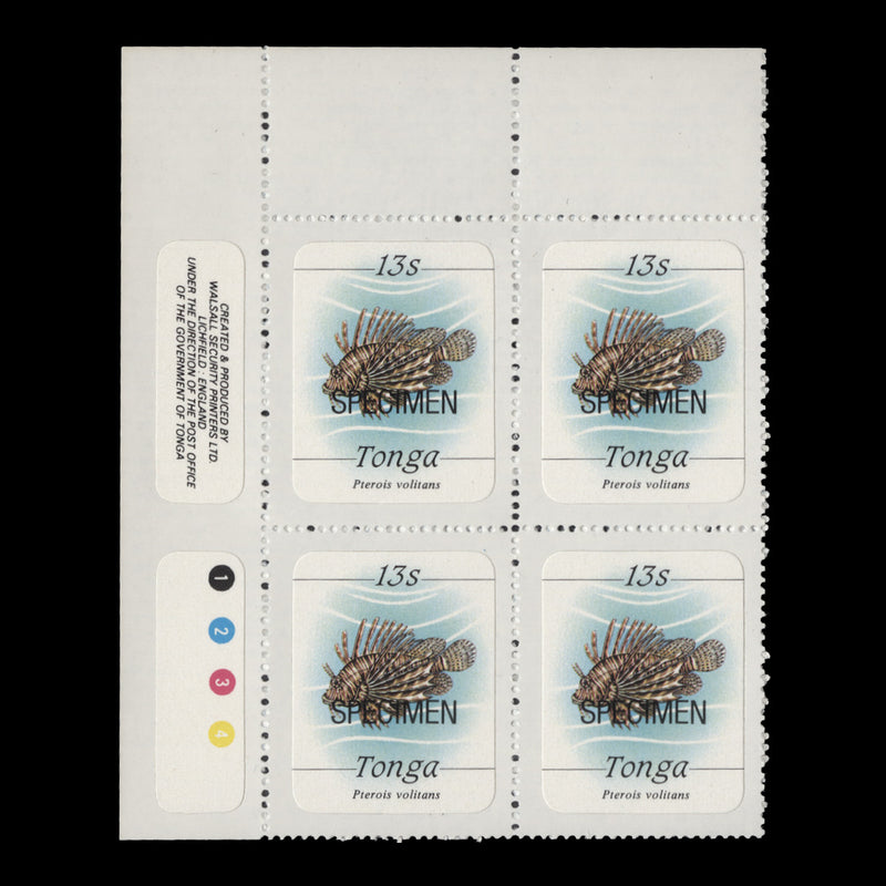 Tonga 1984 (MNH) 13s Lionfish SPECIMEN plate block