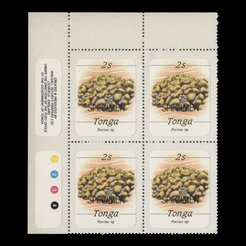 Tonga 1984 (MNH) 2s Boulder Coral SPECIMEN plate block