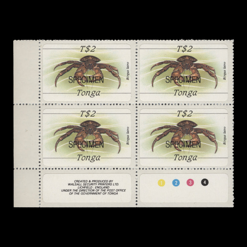 Tonga 1984 (MNH) T$2 Coconut Crab SPECIMEN plate block