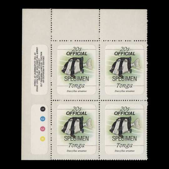 Tonga 1984 (MNH) 20s Dascyllus SPECIMEN plate block, official