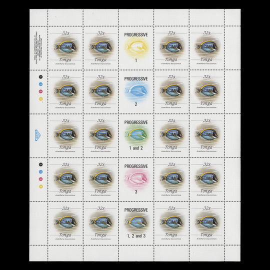 Tonga 1987 (MNH) 32s Surgeonfish SPECIMEN sheet, gummed