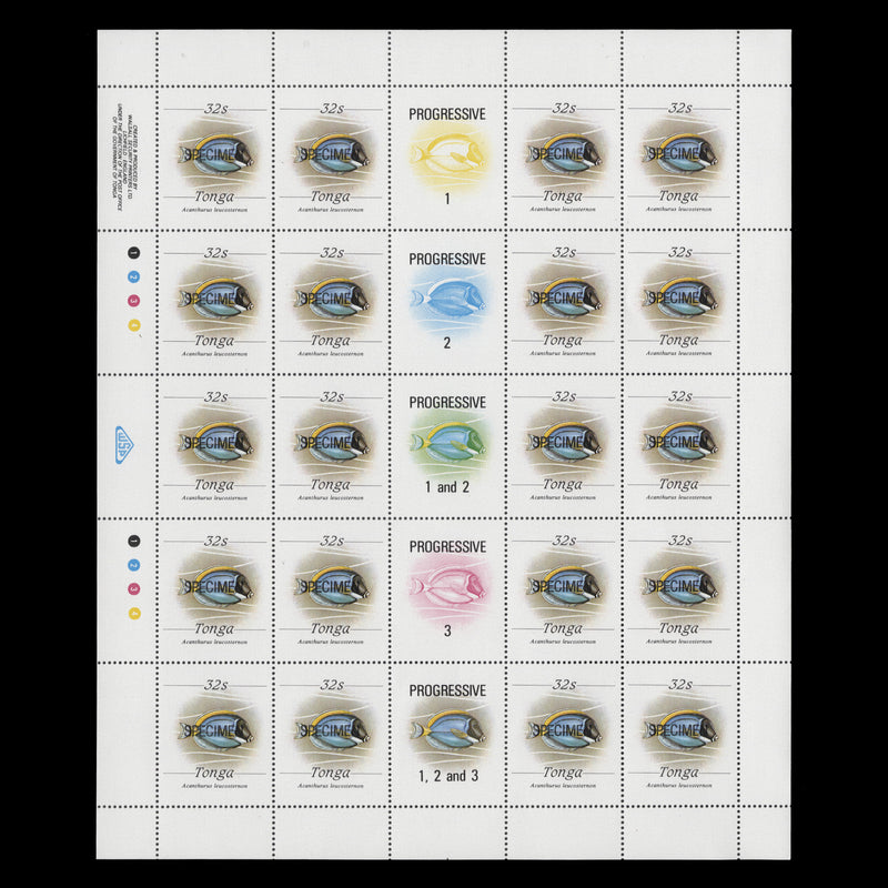 Tonga 1987 (MNH) 32s Surgeonfish SPECIMEN sheet, gummed