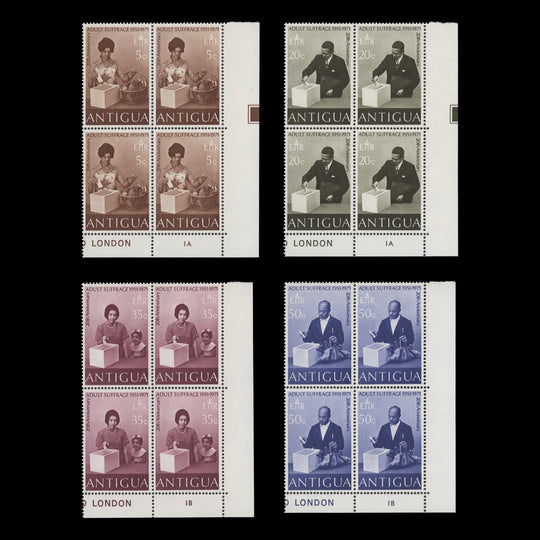 Antigua 1971 (MNH) Adult Suffrage Anniversary plate blocks