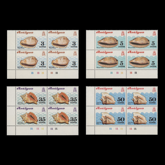 Antigua 1972 (MNH) Shells plate blocks