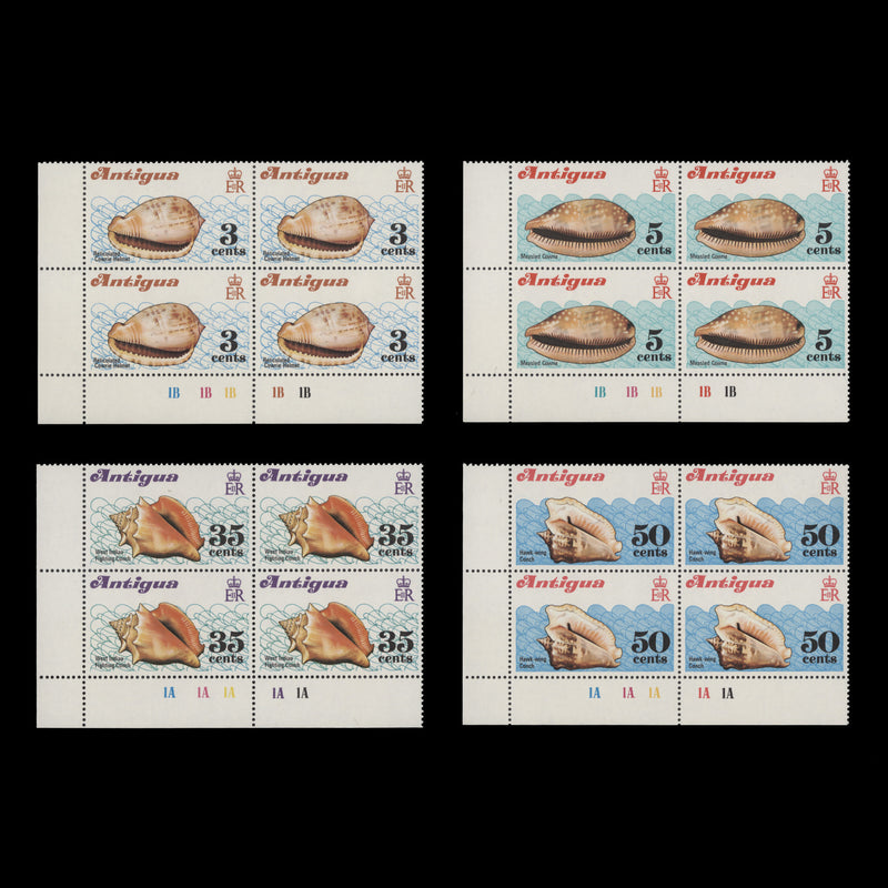 Antigua 1972 (MNH) Shells plate blocks