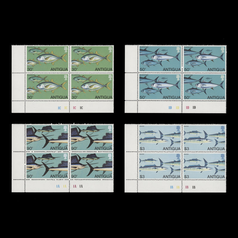 Antigua 1979 (MNH) Fishes plate blocks